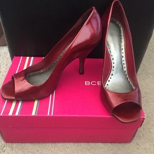 BCBGirls Ariel Ruby Red Patent Peep Toe Pumps 7.5M